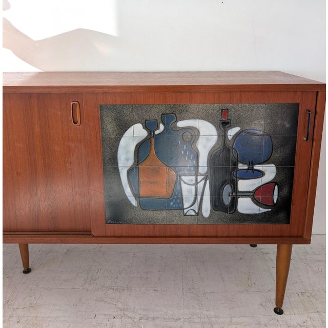 Mid-Century Teak Sideboard with Vigneron Ceramic Tile Front by Alfred Hendrickx, Belgium, 1960s For Sale - Image 10 of 15