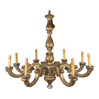 1900s Italian Silver Gilt Wood Chandelier For Sale