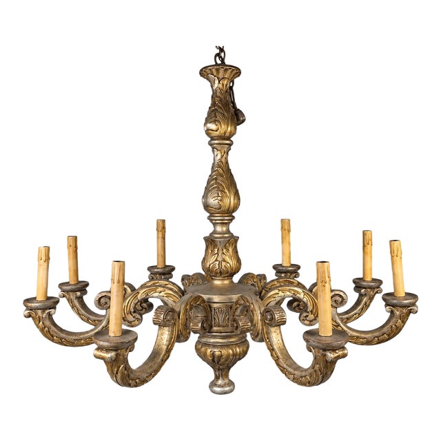 1900s Italian Silver Gilt Wood Chandelier For Sale