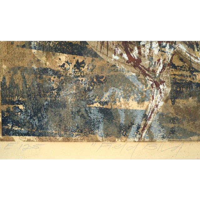 1950s 1950s "Field Bird" Modern Earthtone Abstract Serigraph with Bird by Howard Bradford, Framed For Sale - Image 5 of 7