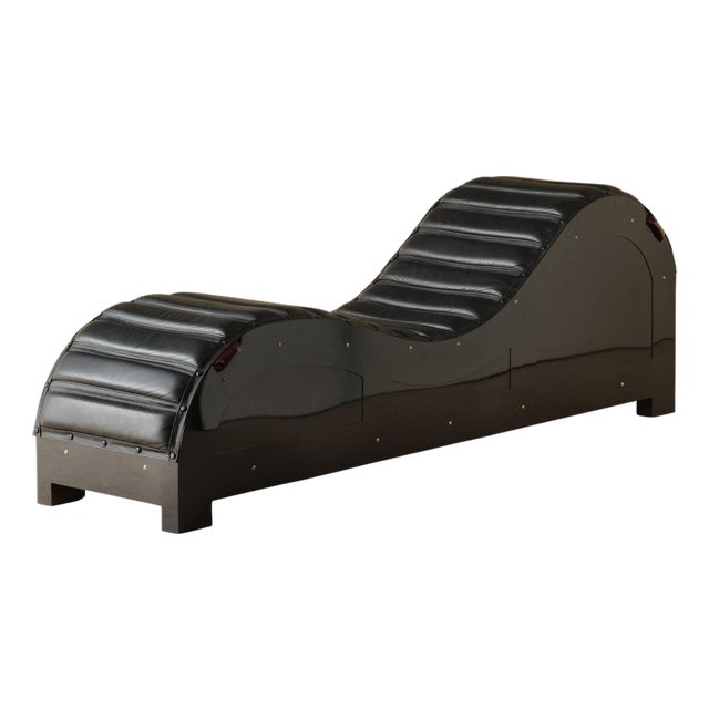 Brass and Leather Chaise Lounge by Mats Theselius, 1990s For Sale