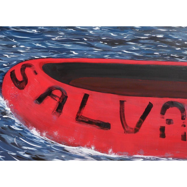 Moisés Villafuerte "Salvavida" Blue, Red, and White Contemporary Seascape Painting with Texts, 2023 For Sale - Image 10 of 11
