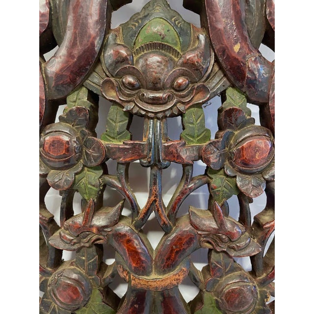 Antique Asian Carved Dragon & Floral Wall Plaque For Sale - Image 4 of 5