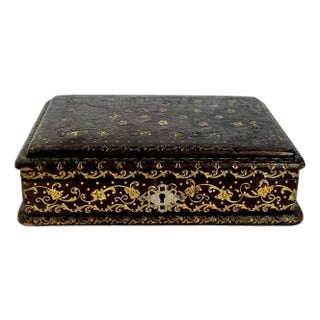19th Century French Napoleon III Hand-Tooled Gilt Leather Box For Sale