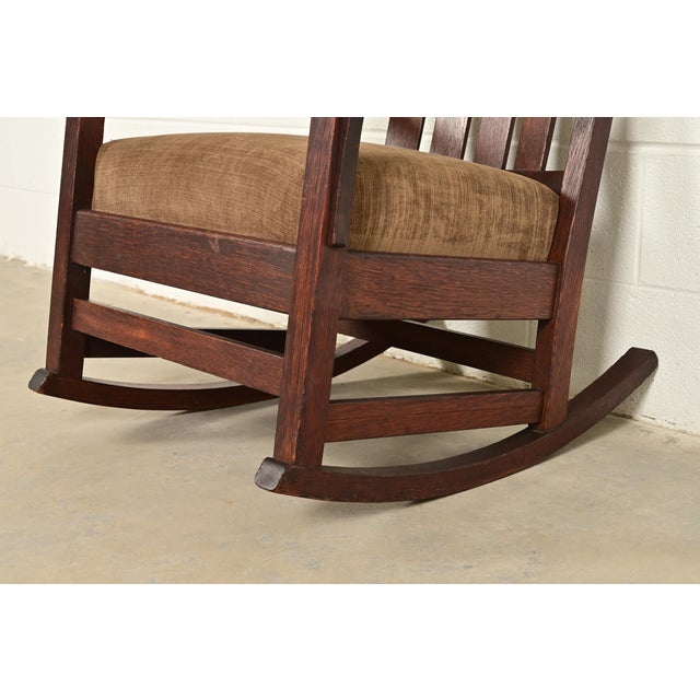 Brown Stickley Style Antique Mission Oak Arts & Crafts Rocking Chair, Circa 1910 For Sale - Image 8 of 11