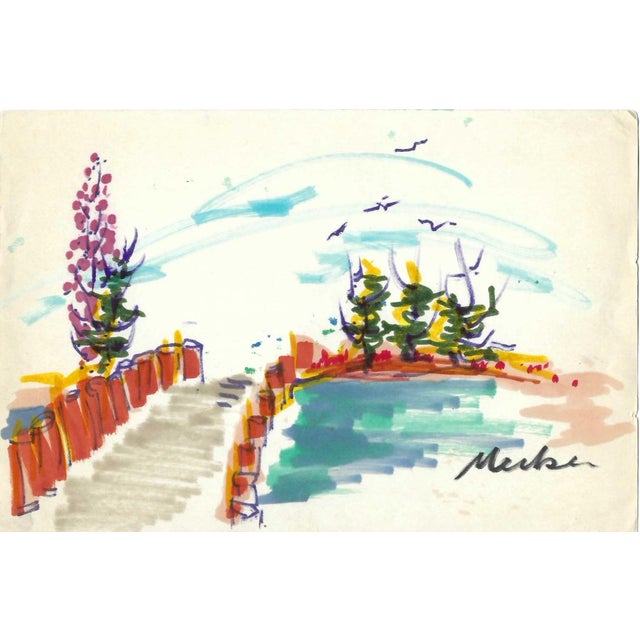 Alexandra Merker (1920-2009) MCM landscape painting on paper. Signed lower right. Combined shipping available, please...