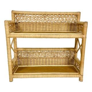 Mid-Century Boho Chic Coastal Arts & Crafts Double Knot Loop Wicker Wall Shelf For Sale