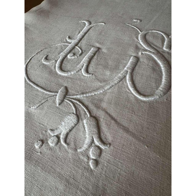 Antique French Linen Sheet Ls Monogram Thick Oat Linen Trousseau Sheet Rustic Flax Bed Linen Circa 1920 For Sale - Image 9 of 10