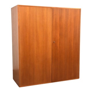 Large Teak Mid Century Armoire Cabinet For Sale