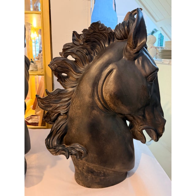 Contemporary Extra Large Heavy Resin Horse Head Sculptures For Sale - Image 3 of 10