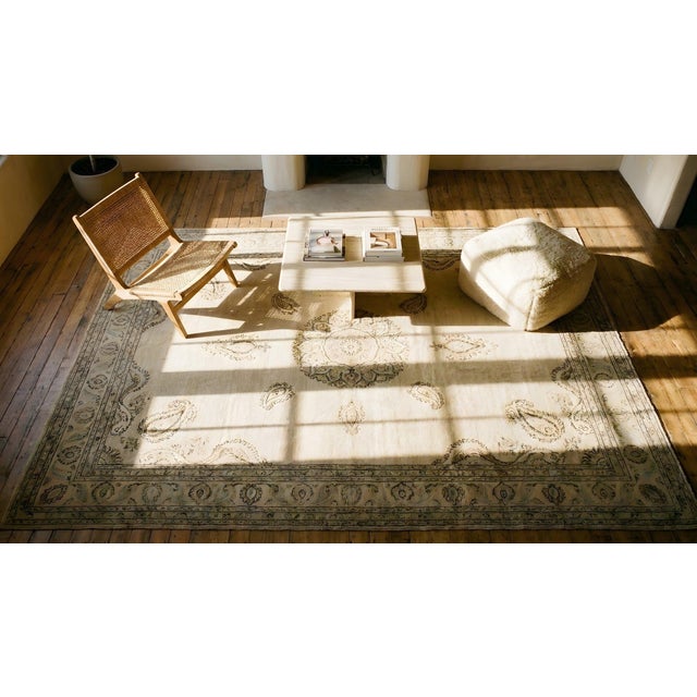 Delicate Floral Flourishes on Beige Background Color and Brown Border Antique Indian Amritsar Rug For Sale - Image 14 of 15