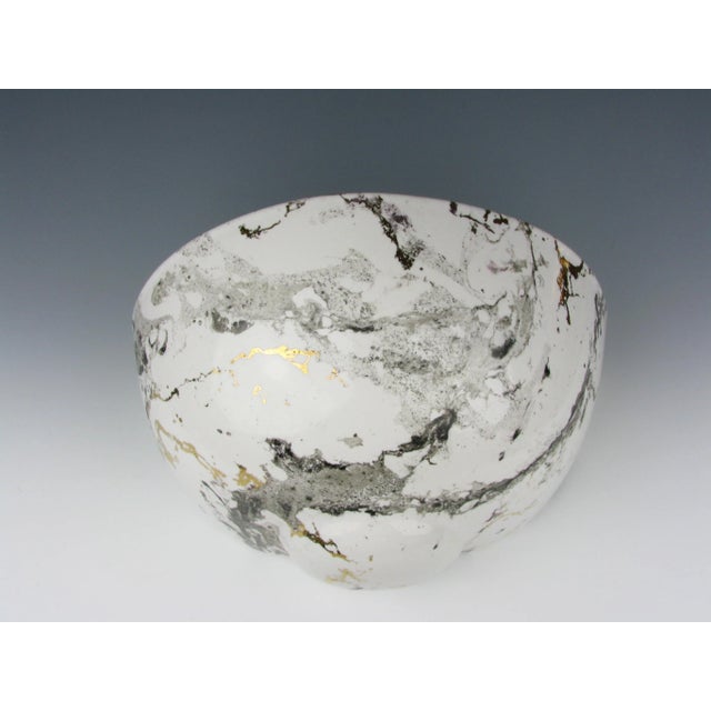 Vintage Charleton Large White Ceramic Wall Pocket Planter With Faux Marble Finish For Sale - Image 4 of 13