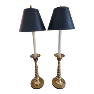 Vintage Barley Twist Brass Lamps - A Pair For Sale