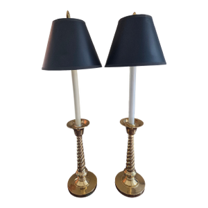Vintage Barley Twist Brass Lamps - A Pair