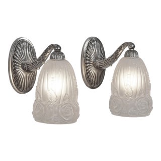 1920s French Art Deco Wall Sconces by Hettier Et Vincent & Baccarat France - a Pair For Sale