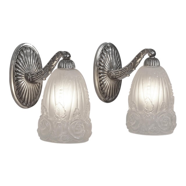 1920s French Art Deco Wall Sconces by Hettier Et Vincent & Baccarat France - a Pair For Sale