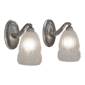 1920s French Art Deco Wall Sconces by Hettier Et Vincent & Baccarat France - a Pair