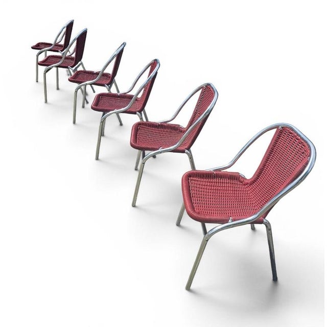 Red Aluminum Chair with Synthetic Weave, 1980s, Set of 6 For Sale - Image 14 of 18