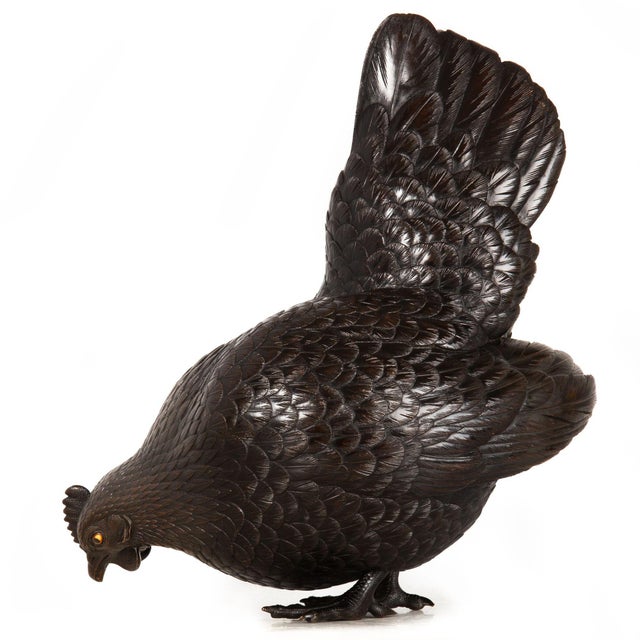 Japanese Japanese Meiji Period Pair of Bronze Sculptures Okimono of Rooster & Hen For Sale - Image 3 of 18