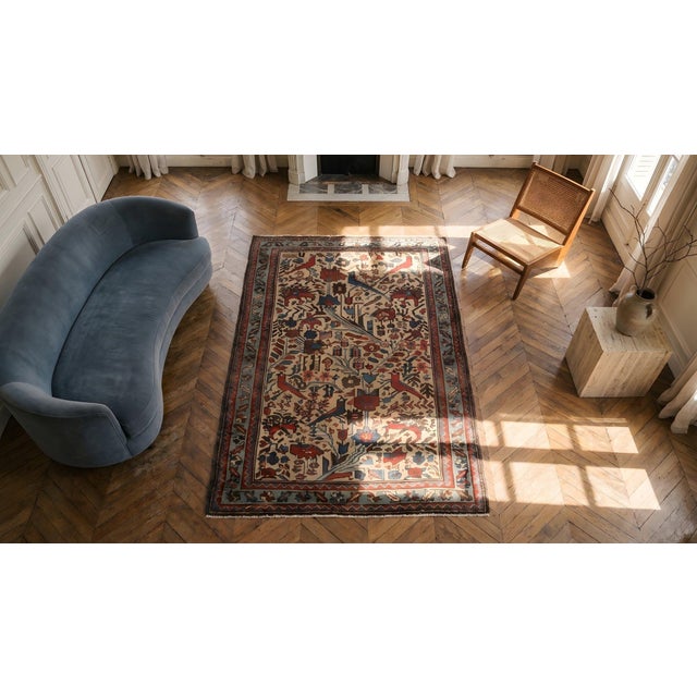 Impressive Beige Background Geometric Floral Pattern Malayer Design Persian Rug For Sale - Image 14 of 15