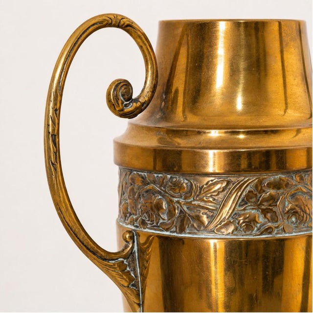 Art Nouveau Brass Floral Vases, France, 1930, Set of 2 For Sale - Image 4 of 8