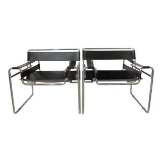 Mid-Century Modern Chrome & Leather Sling-Back Chairs - a Pair For Sale