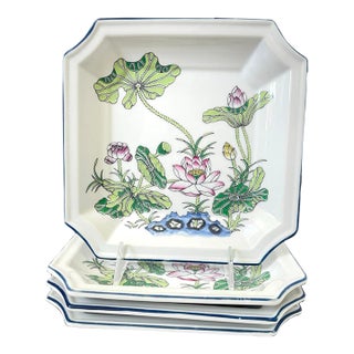 Andrea by Sadek Japan Octagonal Plates Water Lily Chinoiserie Set of 4 For Sale