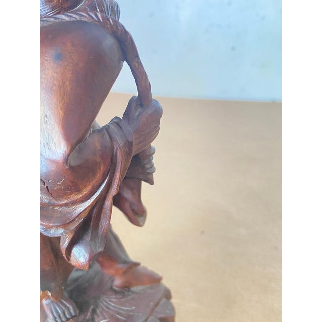 Republic Period Chinese Carved Wood Statue of a Fisherman, 1900s For Sale - Image 6 of 9