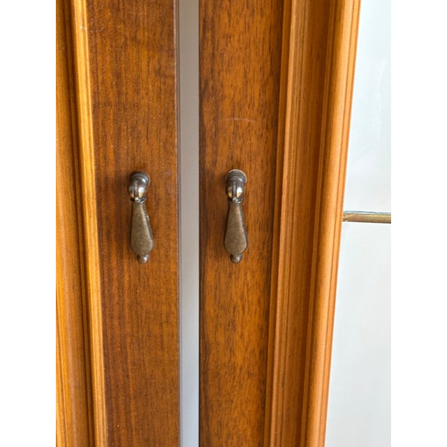 Vintage 70s Pair of Walnut and Convex Leaded Clear Glass Cabinet Doors For Sale - Image 10 of 18
