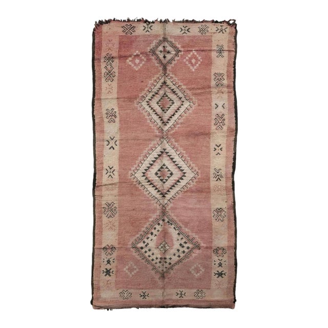 Vintage Rose Pink Moroccan Rug - 12.8 X 5.4 Ft For Sale