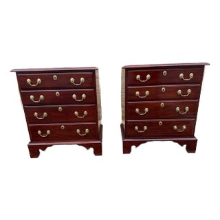 Pair of Harden Furniture Solid Dark Cherry 4 Drawer Nightstands-Bedside Tables. For Sale