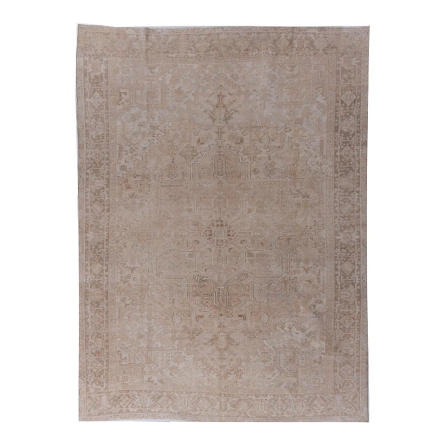 Antique Circa 1920 Taupe Subdued Heriz Hand Knotted Rug 8' X 10'9 For Sale