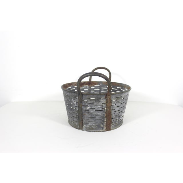 Vintage Galvanized Olive Gathering Basket For Sale - Image 6 of 8