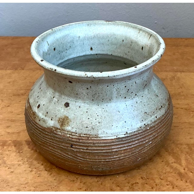 Cream Vintage Original Studio Pottery Scored Vase For Sale - Image 8 of 12