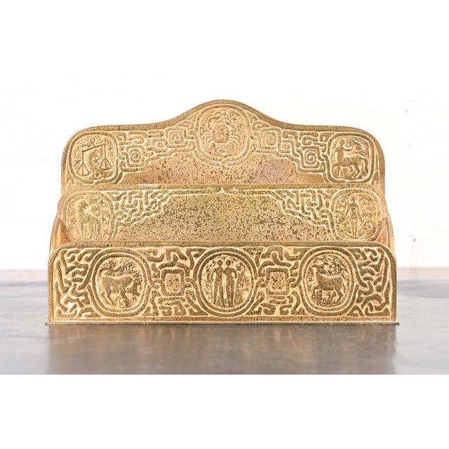 Tiffany Studios New York Zodiac Pattern Bronze Doré Letter Rack For Sale - Image 17 of 17