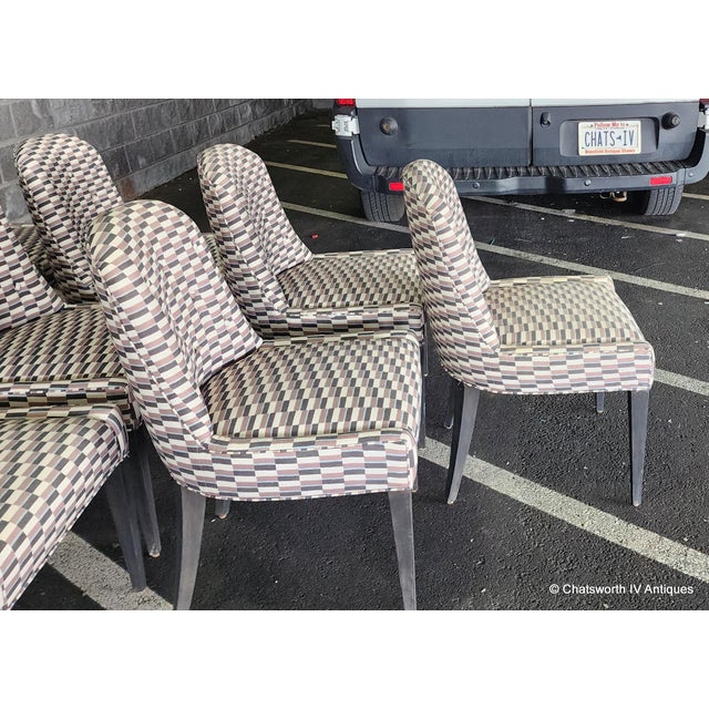 Set 10 Contemporary Mid Century Style Custom Made Dining Chairs W/ Zak & Fox Obi Pattern Material For Sale - Image 11 of 14