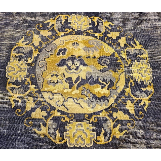 19th Century Chinese Peking Rug, Handwoven Wool, Indigo & Yellow, 10' X 14' For Sale - Image 9 of 12