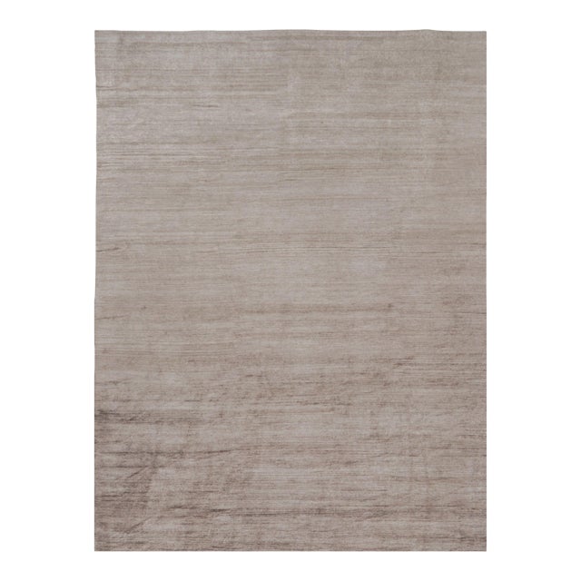 Rug & Kilim’s Oversized Modern Textural Rug in Brown, White and Beige Striae - 12x16 For Sale