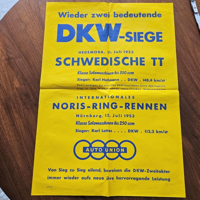 1950s Original Poster DKW Motorcycle Victories Swedish Tt., 1953 For Sale - Image 5 of 5