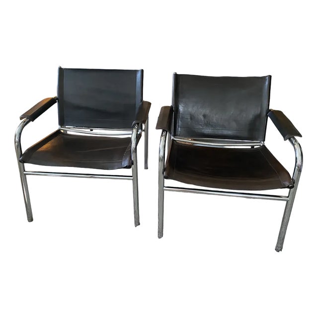 Set of Klinte Armchairs in Brown Leather by Tord Bjorklund, 1980 For Sale