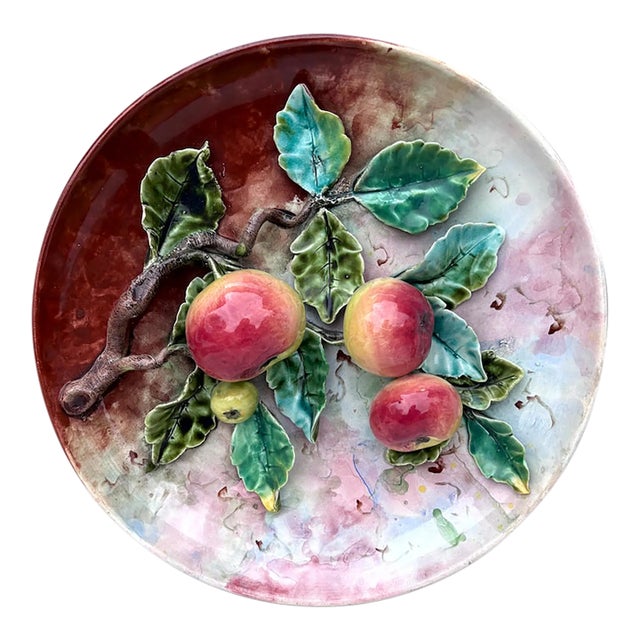 19th Century French Majolica Apples Fives Lille Platter For Sale