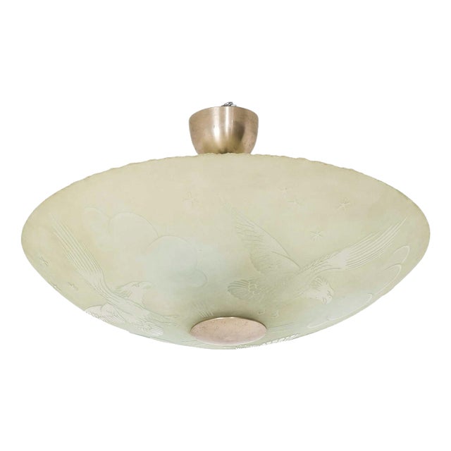 Scandinavian Modern Flush Mount in Glass and Nickel-Plated Metal, 1940s For Sale