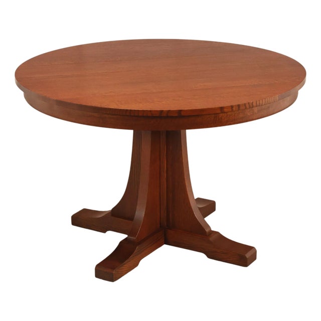 Stickley Mission Collection 46" Round Oak Pedestal Dining Table For Sale