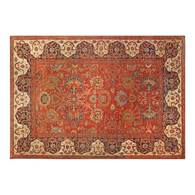 19th Century Persian Sultanabad Red Botanical Handmade Carpet For Sale