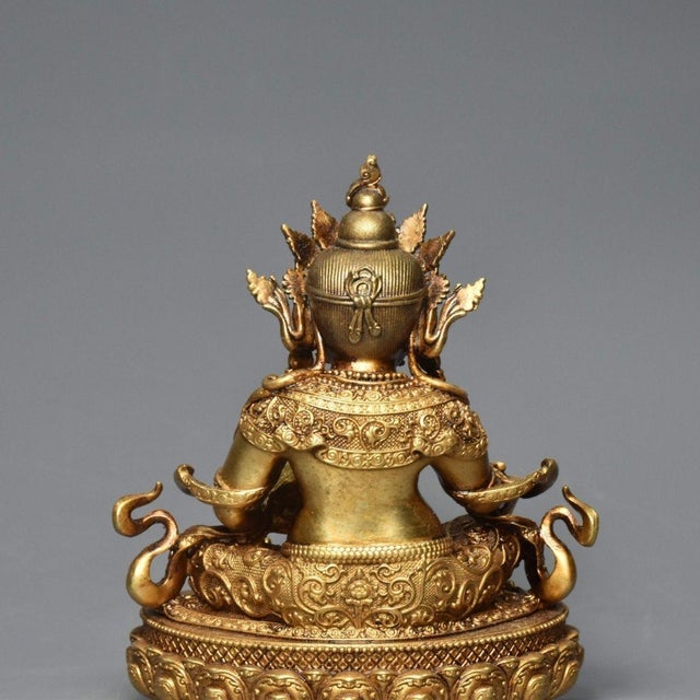 Vintage Gilt Bronze Yellow Jambhala Statue God of Wealth Altar Sculpture 4.3" For Sale In Los Angeles - Image 6 of 9