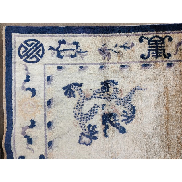 1920s Ivory Dragon Silk Antique Chinese Rug 4' X 6' Handknotted Wool Carpet For Sale - Image 4 of 6