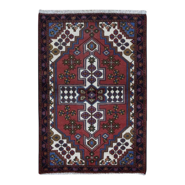 1960 Alabama Crimson Red Vintage Bohemian Persian Hamadan Pure Wool Hand Knotted Rug For Sale