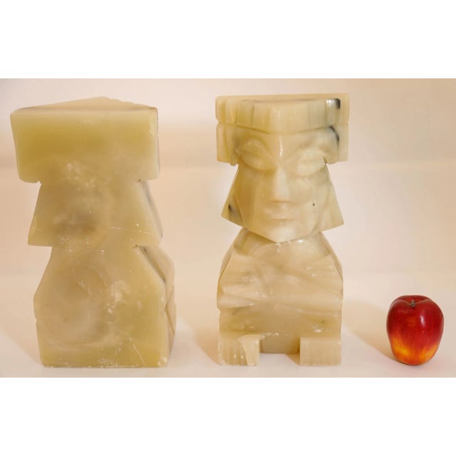 Vintage Carved Mexican Aztec Mayan Figure Onyx Stone Bookends 1950s For Sale - Image 12 of 12