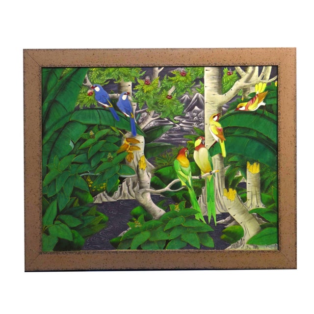 Realism Tropical Birds in the Rainforest Oil on Canvas, Framed For Sale - Image 3 of 3