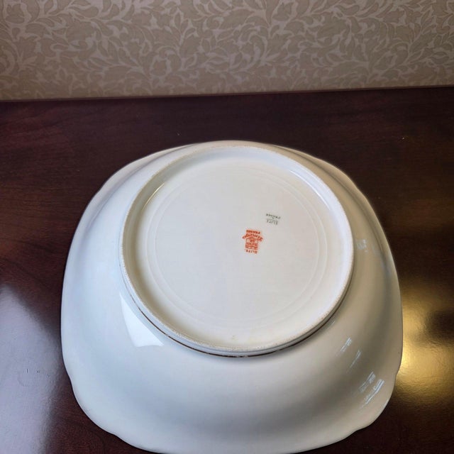 Antique 1890s Limoges Elite Works 9" Square Serving Bowls – Celadon Dots & Gold Scrolls - a Pair For Sale - Image 10 of 13